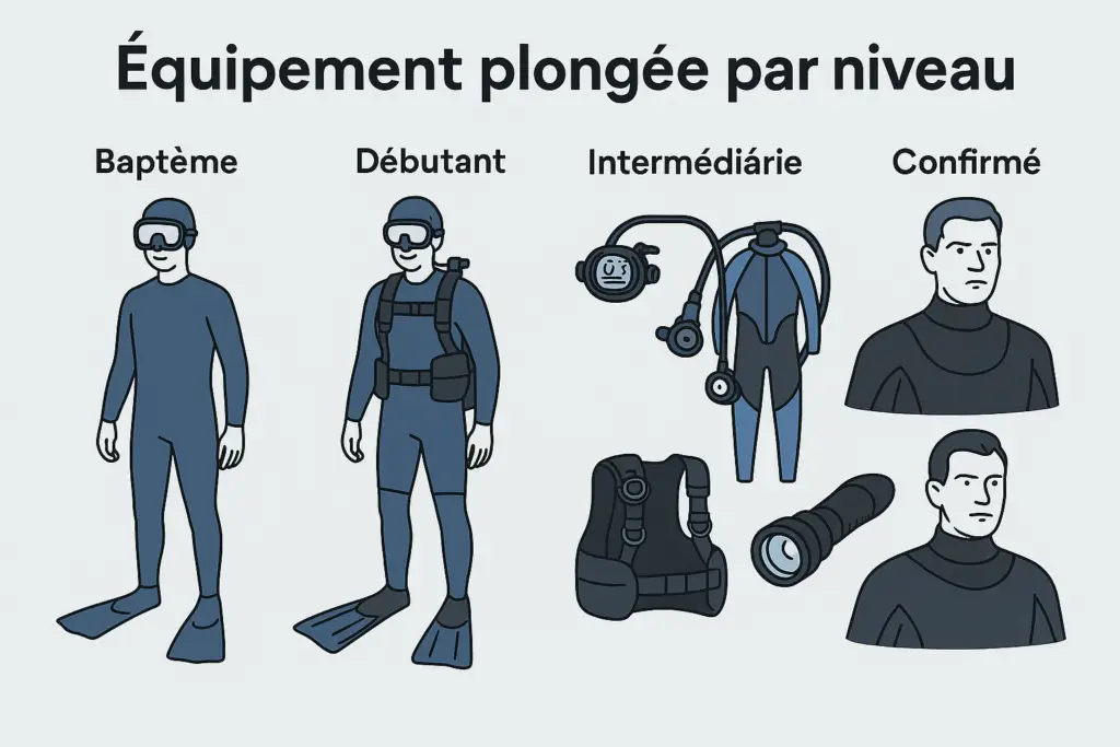 Équipement adapté pour choisir son matériel de plongée selon chaque niveau