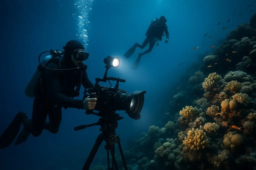 Tournage d’une scène de plongée sous marine pour un film