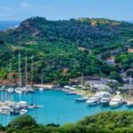 Vue panoramique sur le port d'English Harbour à Antigua, destination prisée pour la plaisance et la plongée.